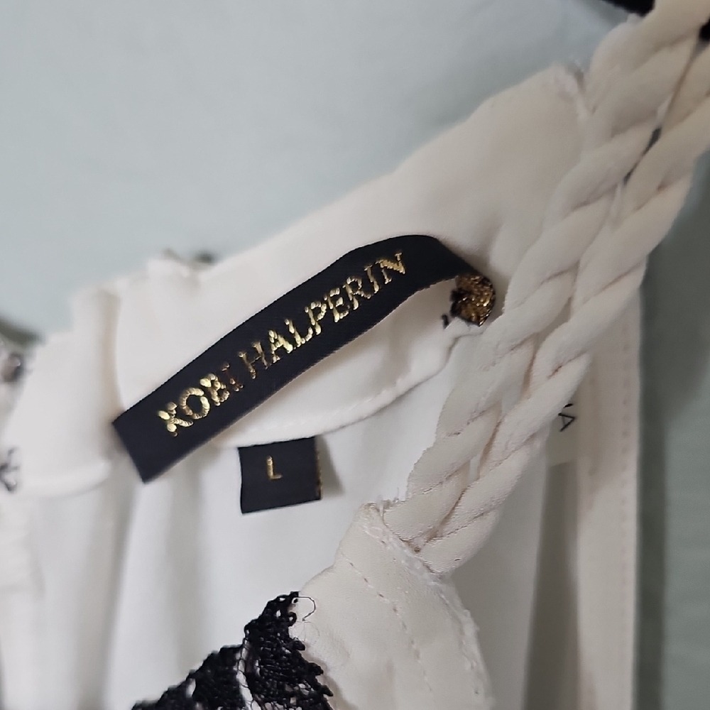 Kobi Halperin Black White Embellished Halter Rope Neck And Tie Tank Top Large - Picture 6 of 13